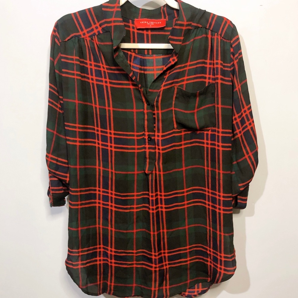 2 for $20 | Red winter plaid blouse